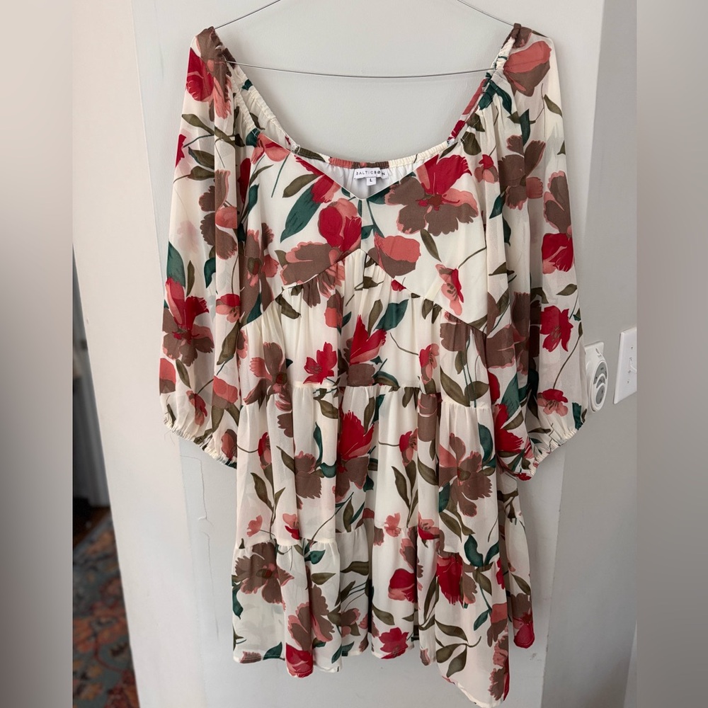 Baltic Born Long Sleeve Floral Chiffon Tiered Mini Dress